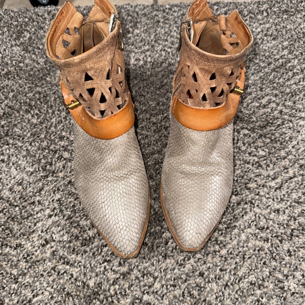 A.S. 98 Zeport Snakeskin Size 39 EU Leather Ankle Boots Brown Grey Avant Garde